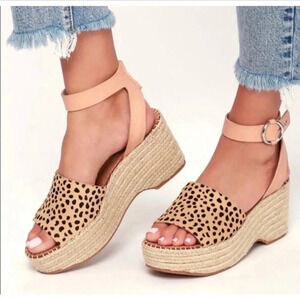 New Dolce Vita Lesly Leopard Calf Hair print Espadrilles sandals ankle strap fur
